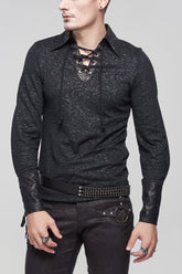 Pull-over à élasticité tricotée avec design de corde à nouer et décoration de motif gothique noir pour homme
